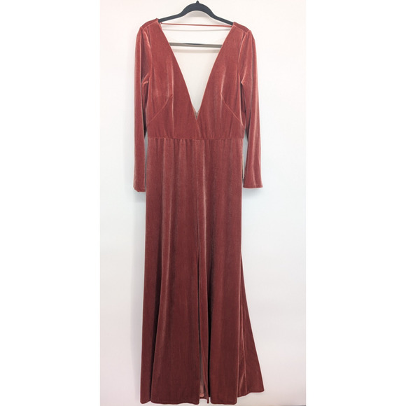 NWT Jenny Yoo Ryland V-Neck Open-Back Stretch Velvet Gown Sz 16 Rose #1B503 - Picture 2 of 11